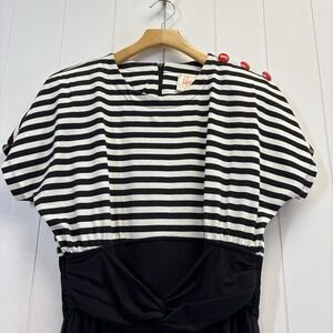 Vintage Eber San Francisco Womens 80s Chic Striped Jumpsuit Size 11 Black White